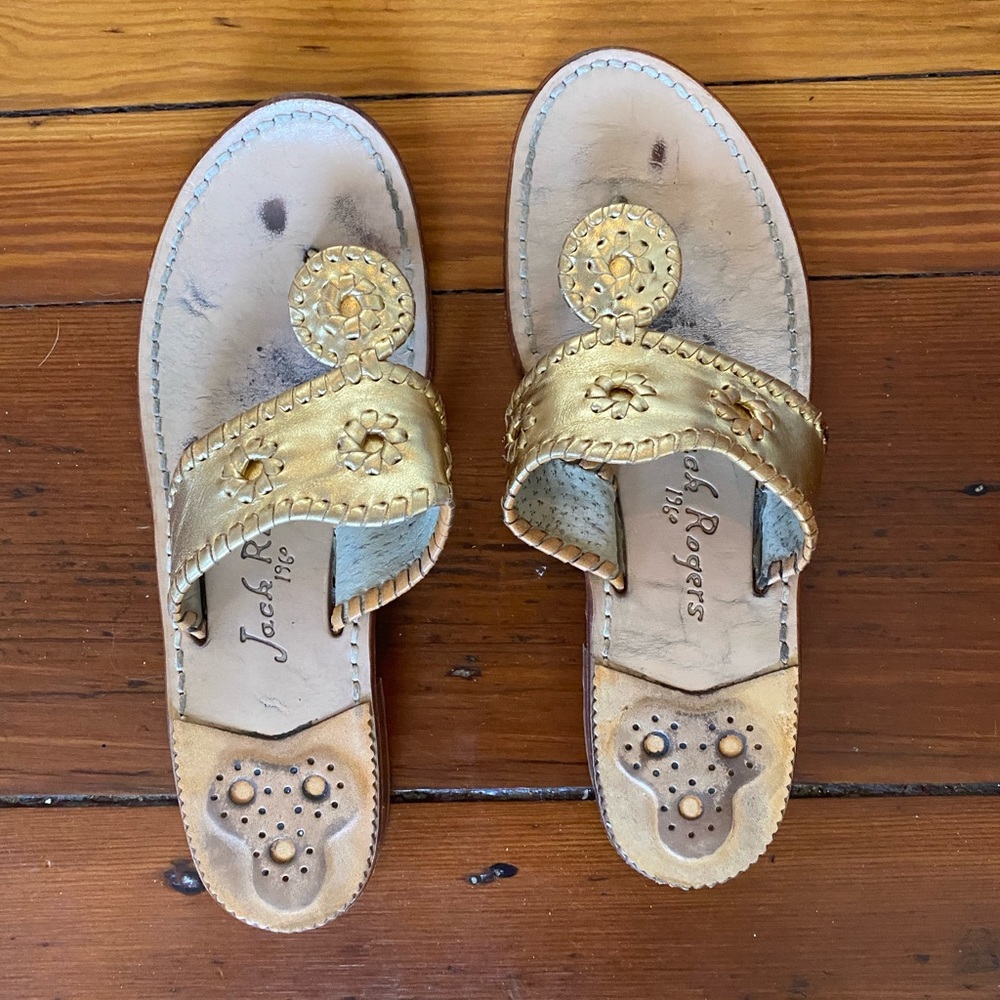 Gold Jack Rogers Hamptons Flat Narrow Sandal